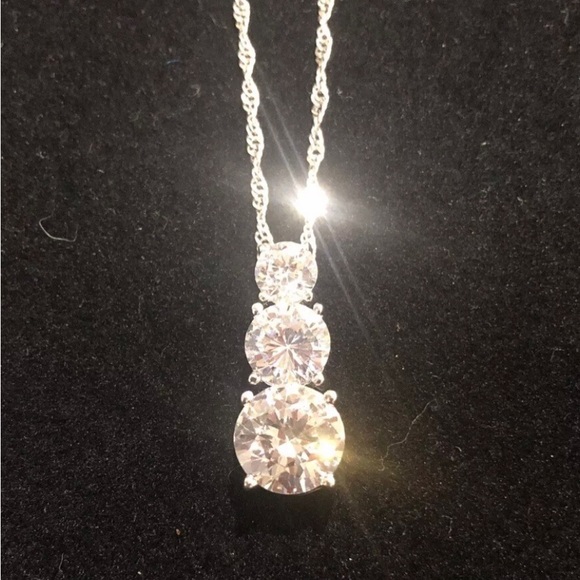 Three Stone Radiance by Absolute Diamond Graduated Round Cut Necklace Silver - Picture 1 of 4